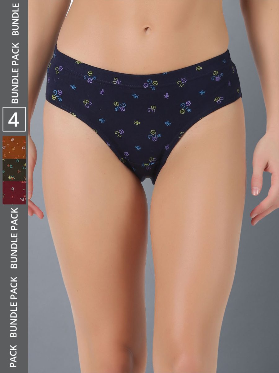 Dollar Lehar Women’s Assorted Pack of 4 Combed Cotton Printed Solid Panty