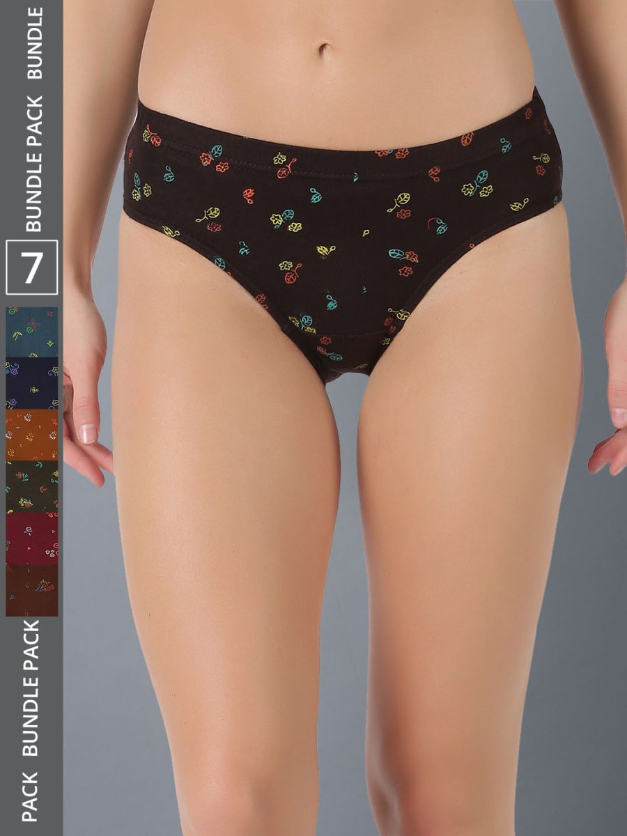 Dollar Lehar Women’s Assorted Pack of 7 Combed Cotton Printed Solid Panty
