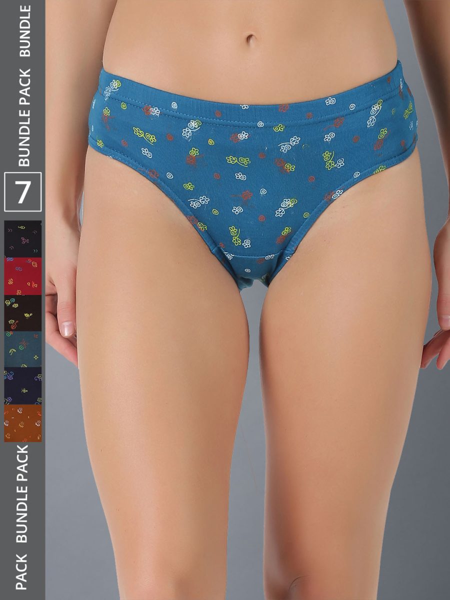 Dollar Lehar Women’s Assorted Pack of 7 Combed Cotton Printed Solid Panty