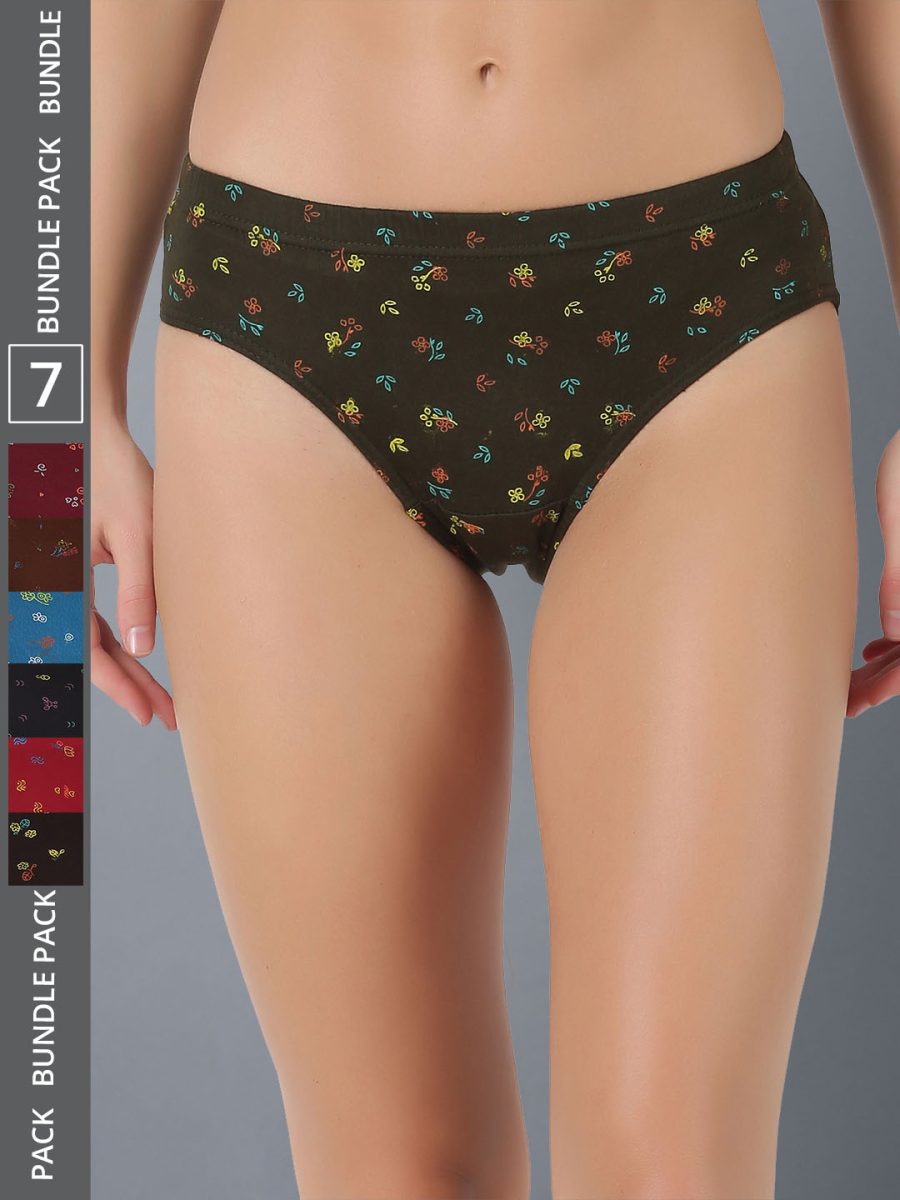 Dollar Lehar Women’s Assorted Pack of 7 Combed Cotton Printed Solid Panty