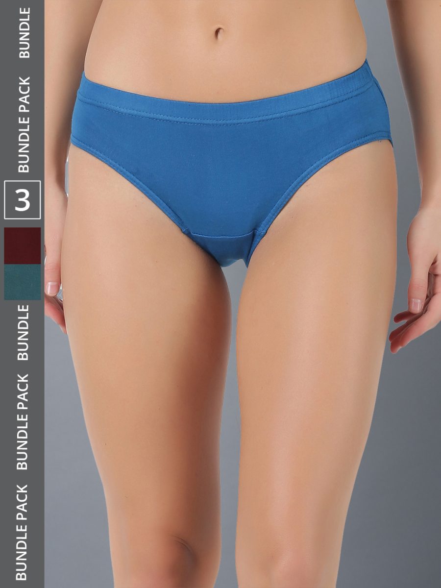 Dollar Lehar Women’s Assorted Pack of 3 Combed Cotton Plain Solid Panty
