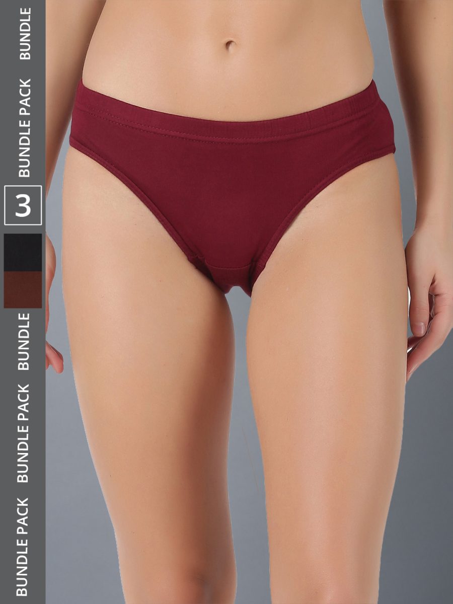 Dollar Lehar Women’s Assorted Pack of 3 Combed Cotton Plain Solid Panty