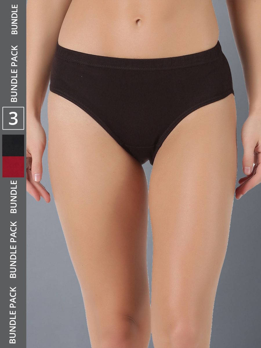 Dollar Lehar Women’s Assorted Pack of 3 Combed Cotton Plain Solid Panty