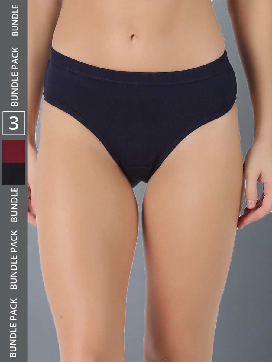 Dollar Lehar Women’s Assorted Pack of 3 Combed Cotton Plain Solid Panty