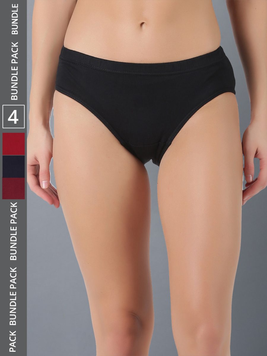Dollar Lehar Women’s Assorted Pack of 4 Combed Cotton Plain Solid Panty