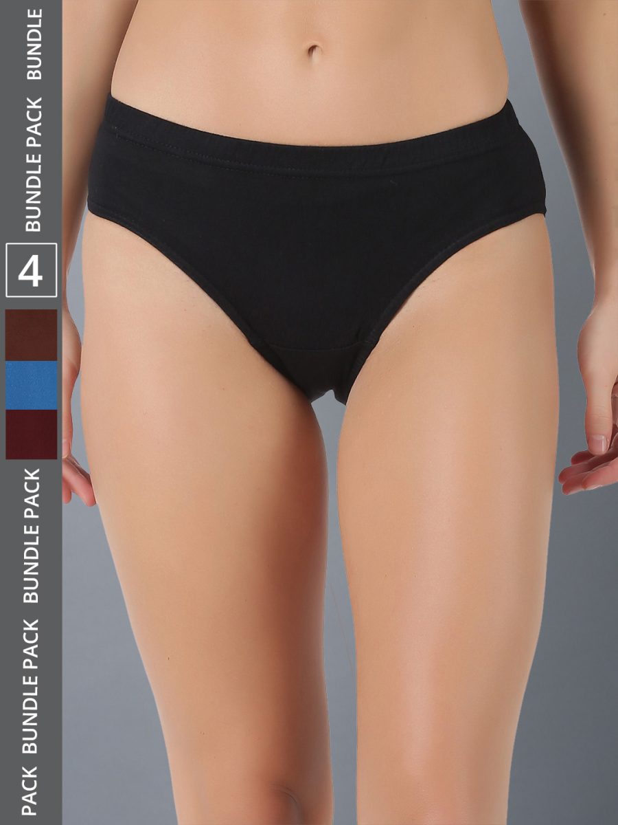 Dollar Lehar Women’s Assorted Pack of 4 Combed Cotton Plain Solid Panty