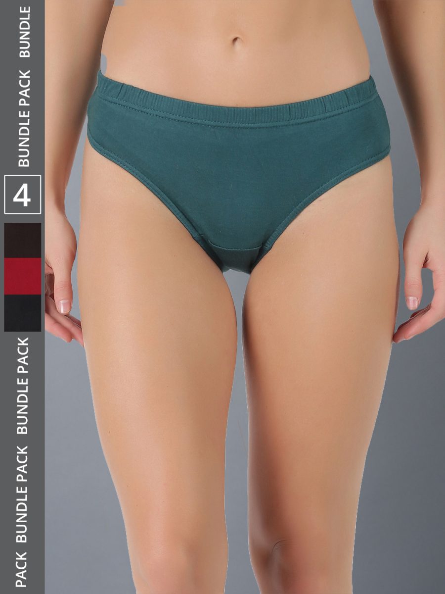 Dollar Lehar Women’s Assorted Pack of 4 Combed Cotton Plain Solid Panty