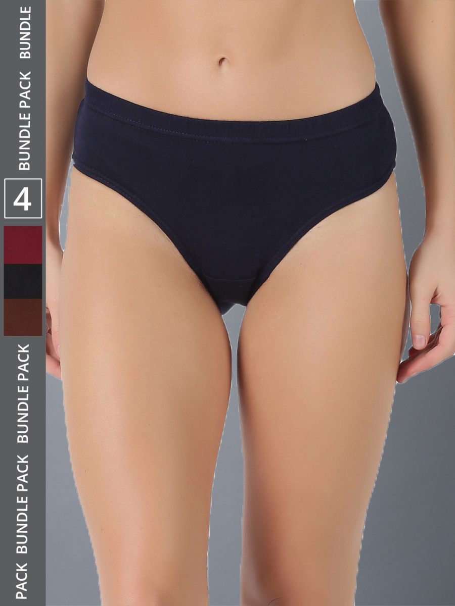 Dollar Lehar Women’s Assorted Pack of 4 Combed Cotton Plain Solid Panty