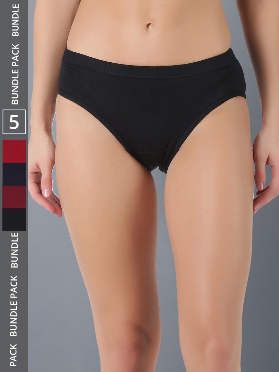 Dollar Lehar Women’s Assorted Pack of 5 Combed Cotton Plain Solid Panty