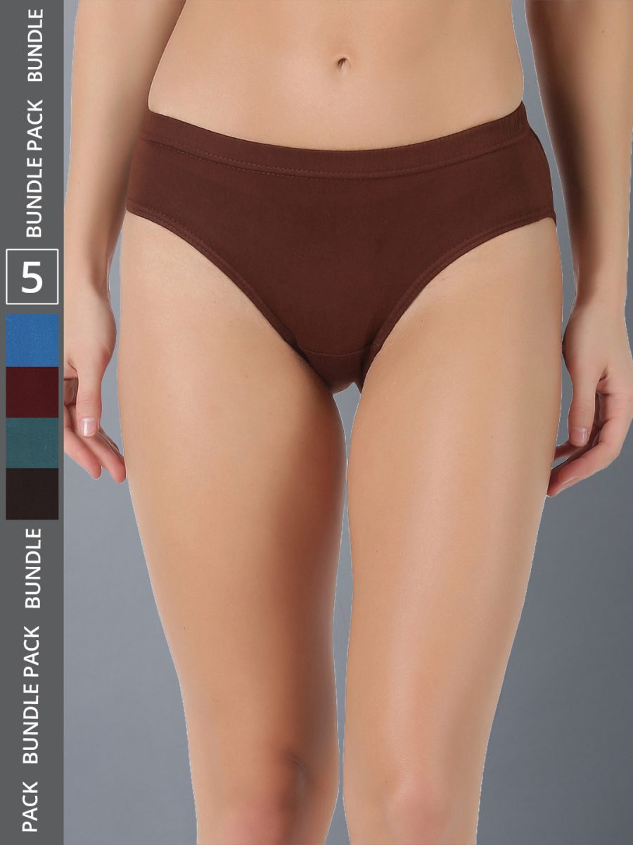 Dollar Lehar Women’s Assorted Pack of 5 Combed Cotton Plain Solid Panty