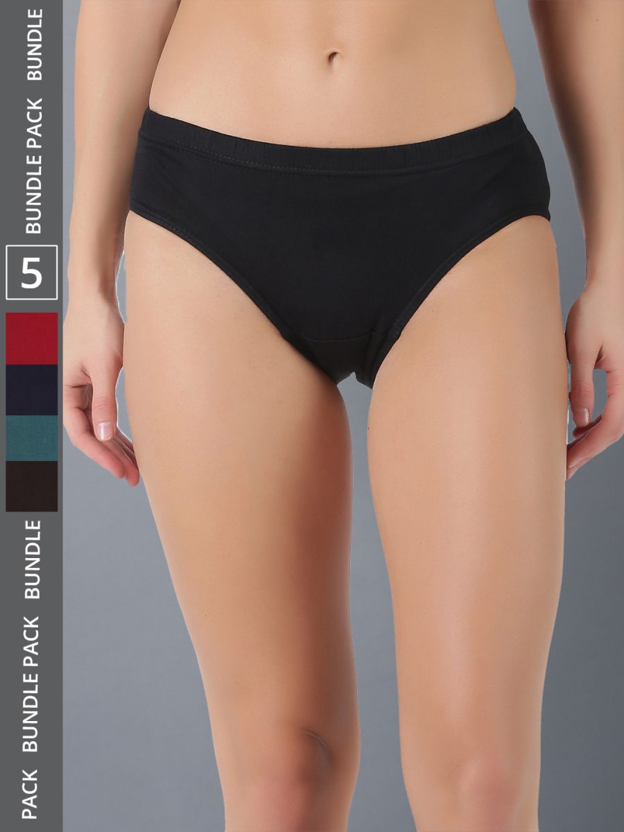 Dollar Lehar Women’s Assorted Pack of 5 Combed Cotton Plain Solid Panty