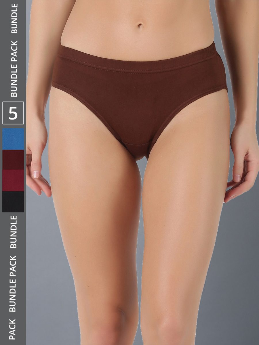 Dollar Lehar Women’s Assorted Pack of 5 Combed Cotton Plain Solid Panty