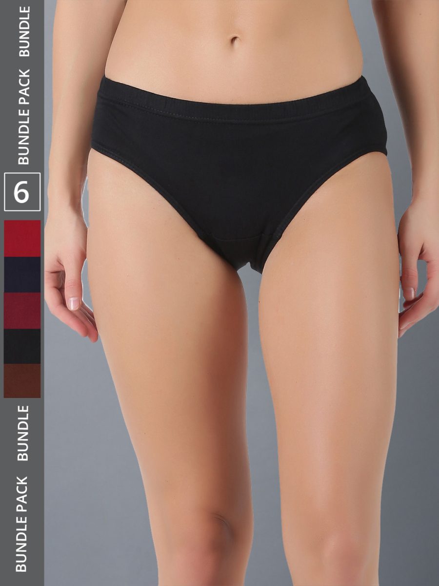 Dollar Lehar Women’s Assorted Pack of 6 Combed Cotton Plain Solid Panty