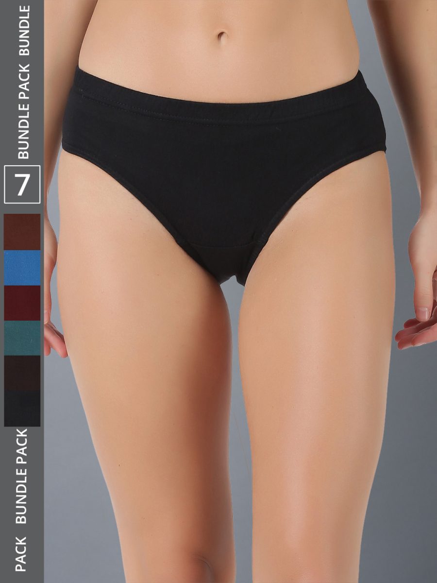 Dollar Lehar Women’s Assorted Pack of 7 Combed Cotton Plain Solid Panty
