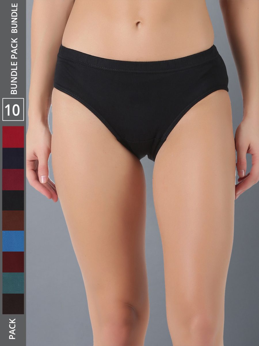 Dollar Lehar Women’s Assorted Pack of 10 Combed Cotton Plain Solid Panty