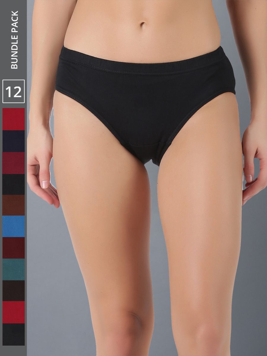 Dollar Lehar Women’s Assorted Pack of 12 Combed Cotton Plain Solid Panty
