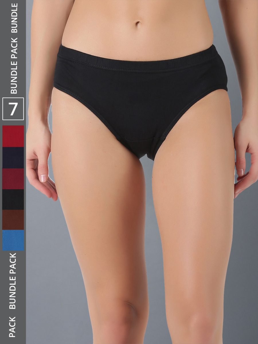 Dollar Lehar Women’s Assorted Pack of 7 Combed Cotton Plain Solid Panty