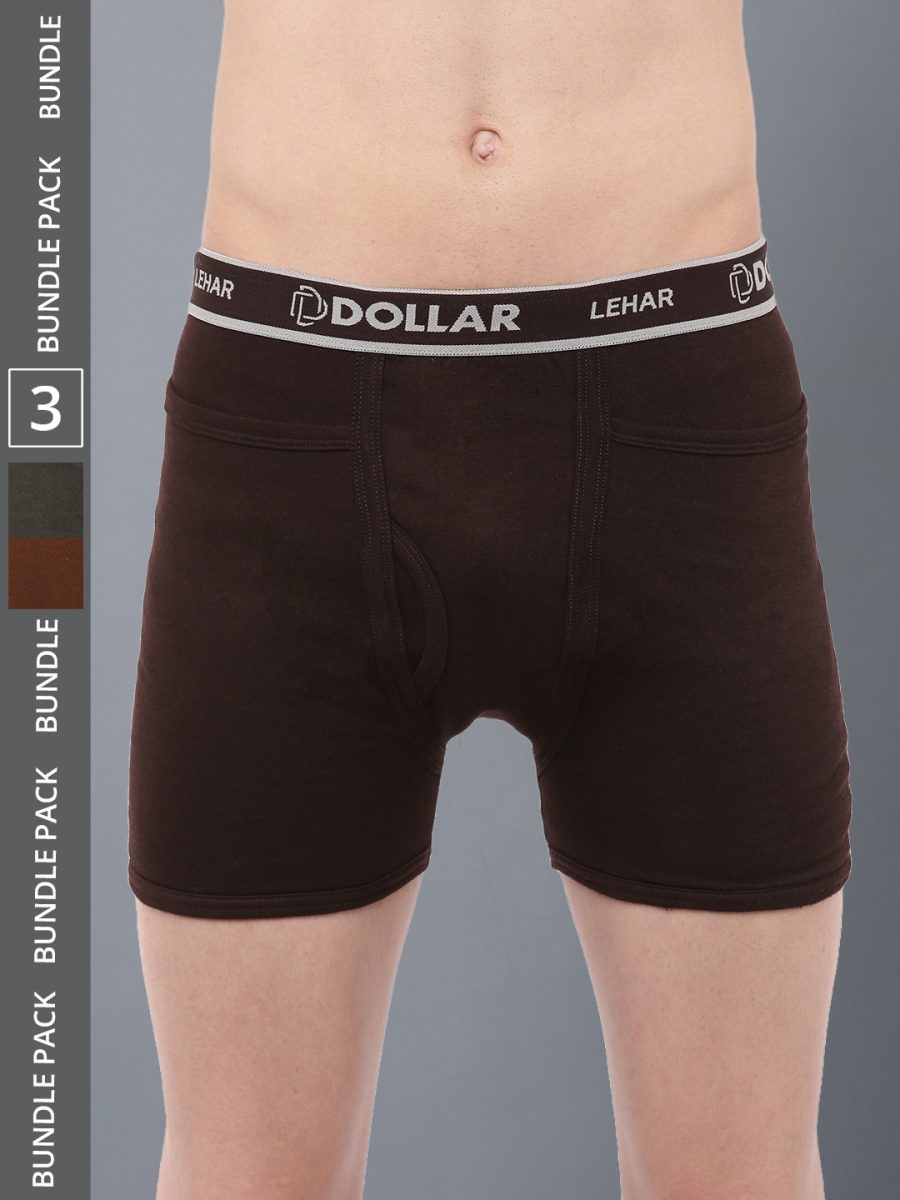 Dollar Lehar Men's Assorted Pack of 3 Combed Cotton Trunk