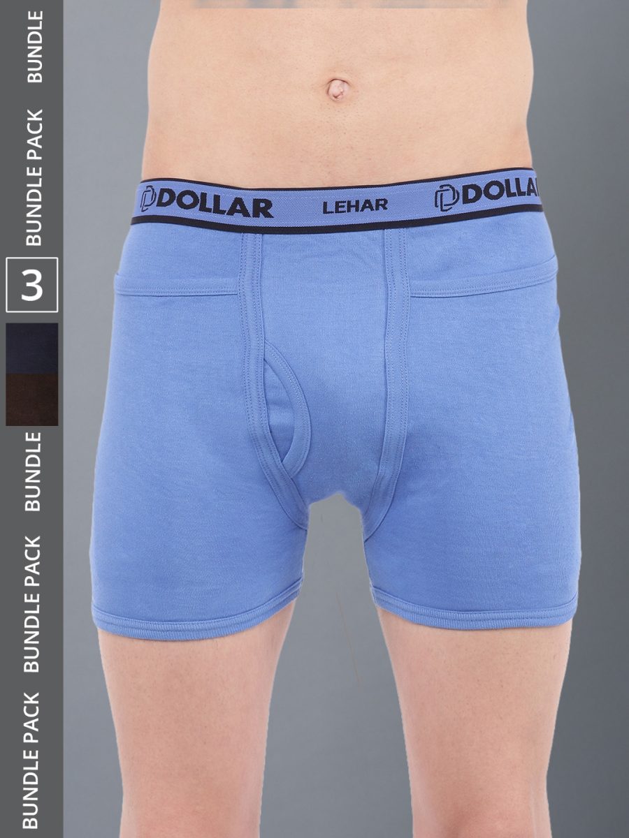 Dollar Lehar Men's Assorted Pack of 3 Combed Cotton Trunk