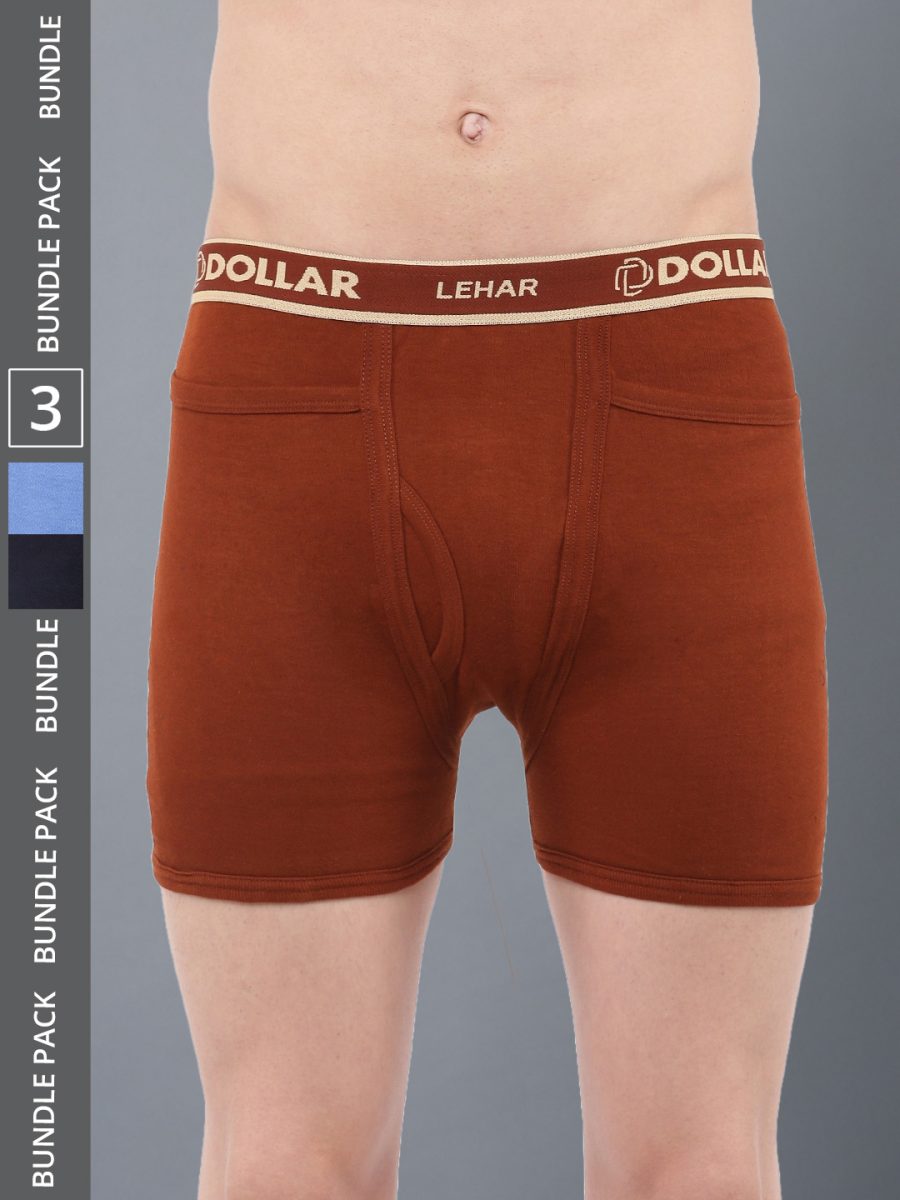 Dollar Lehar Men's Assorted Pack of 3 Combed Cotton Trunk