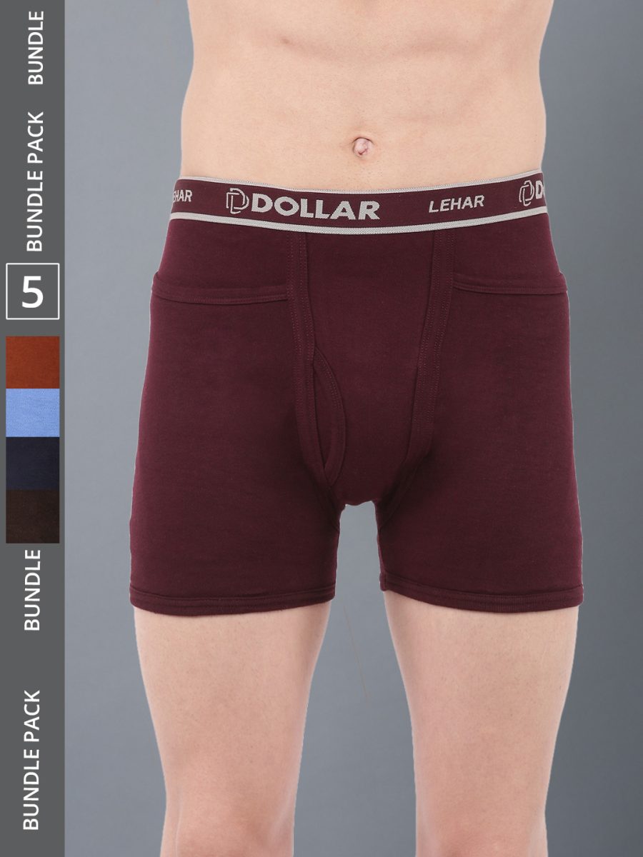 Dollar Lehar Men's Assorted Pack of 5 Combed Cotton Trunk