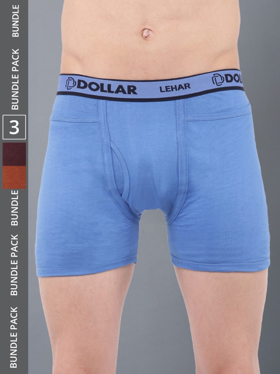 Dollar Lehar Men's Assorted Pack of 3 Combed Cotton Trunk