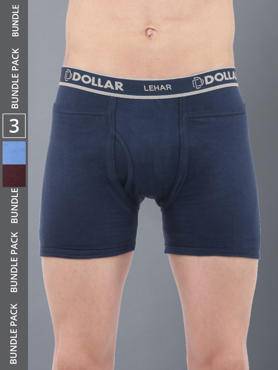 Dollar Lehar Men's Assorted Pack of 3 Combed Cotton Trunk