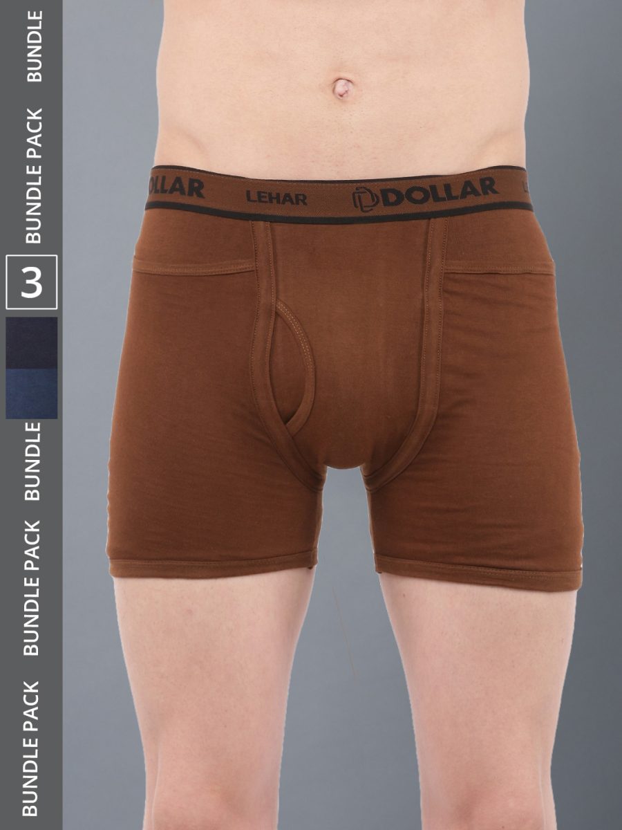 Dollar Lehar Men's Assorted Pack of 3 Combed Cotton Trunk