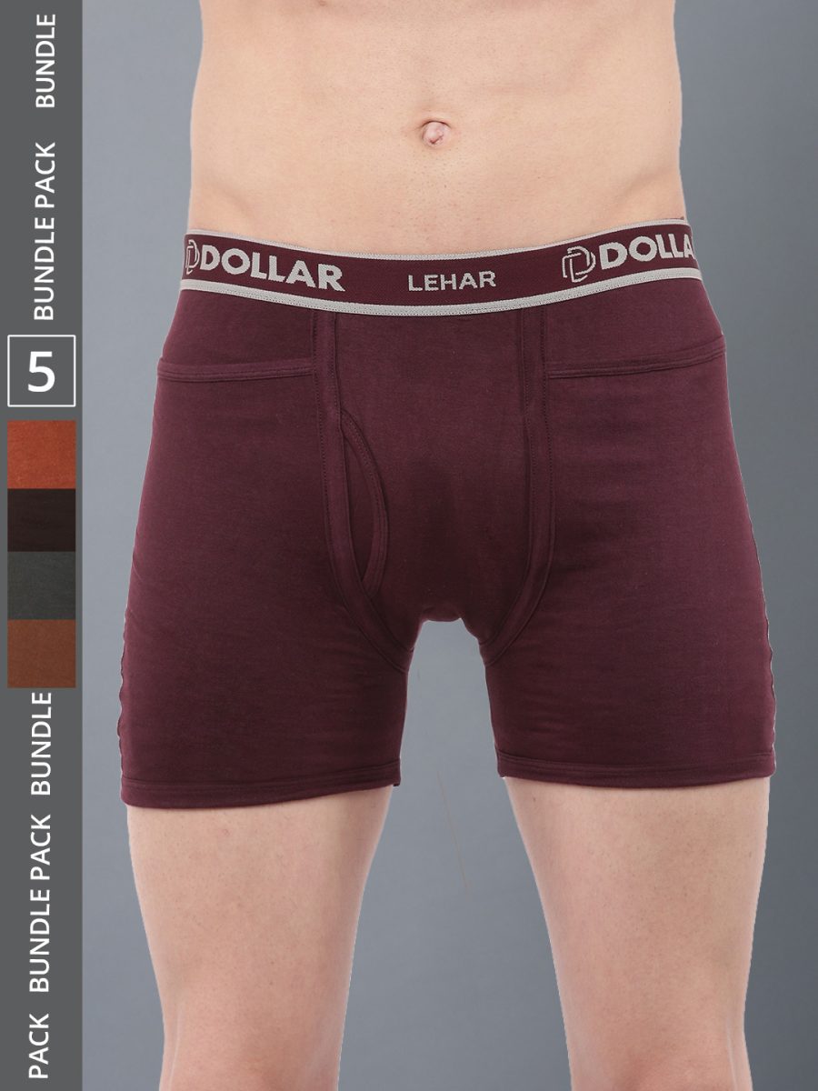 Dollar Lehar Men's Assorted Pack of 5 Combed Cotton Trunk