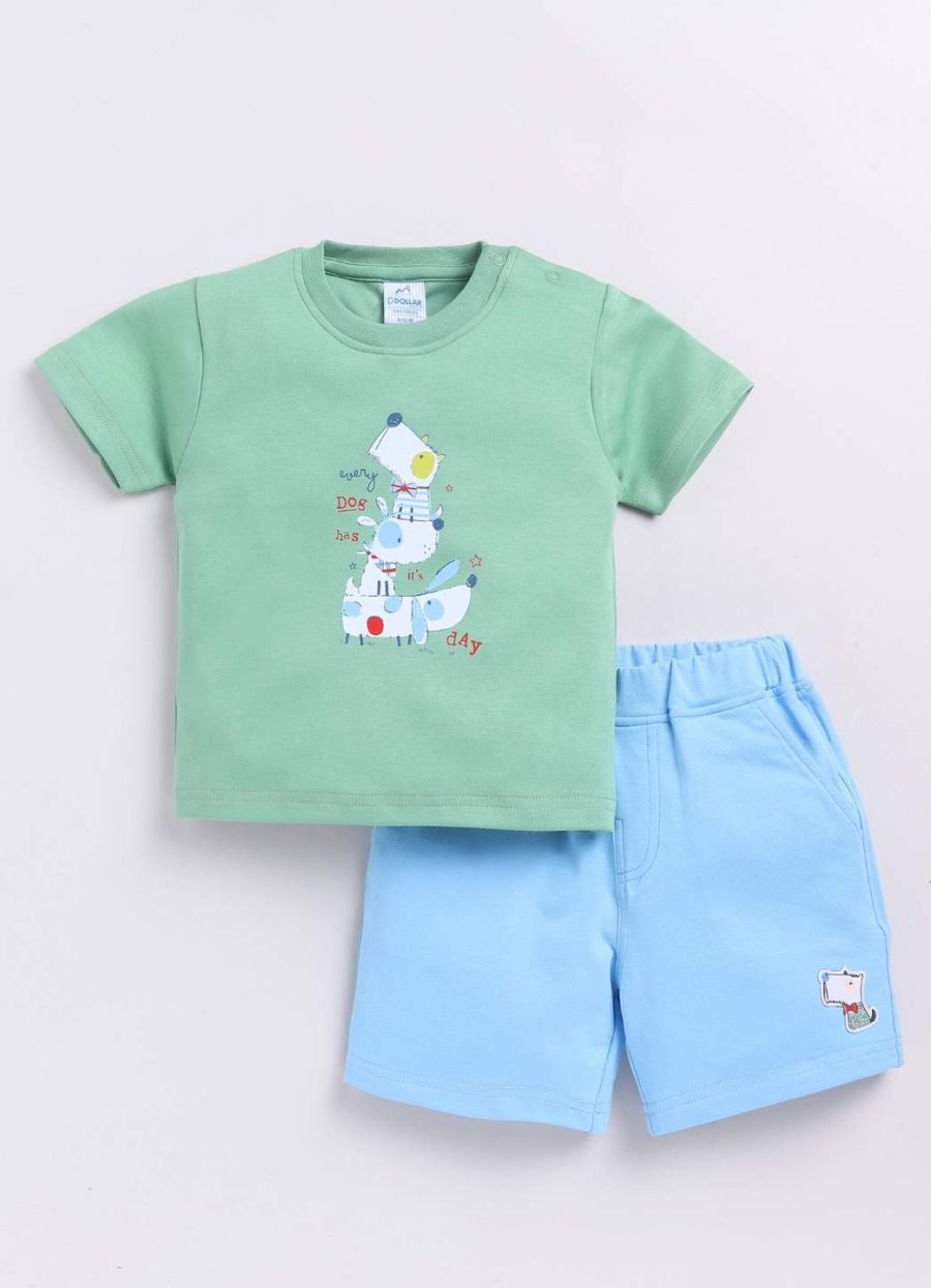Dollar Light Green-Sky Blue Baby Boys Combo Set