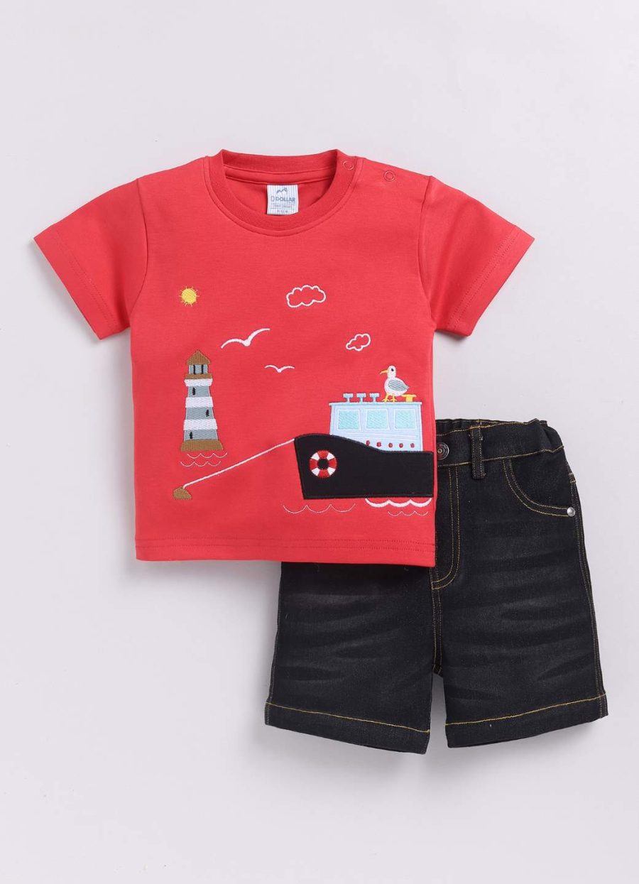 Dollar Red-Black Baby Boys Combo Set