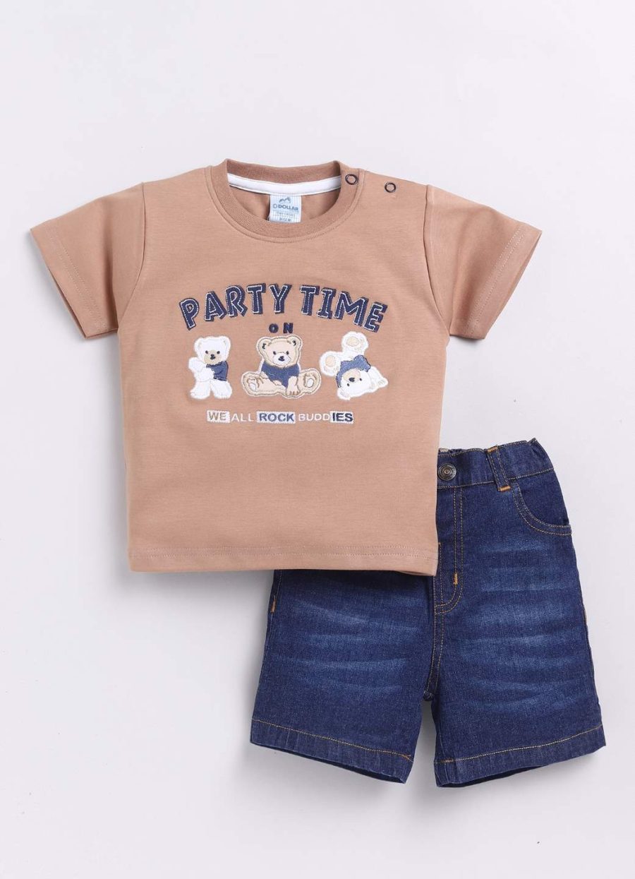 Dollar Fawn-Blue Denim Baby Boys Combo Set