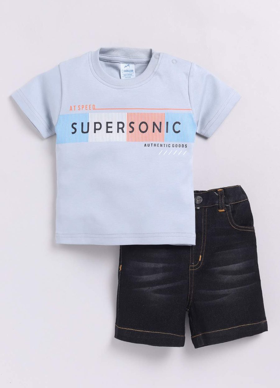 Dollar Light Blue-Black Denim Baby Boys Combo Set