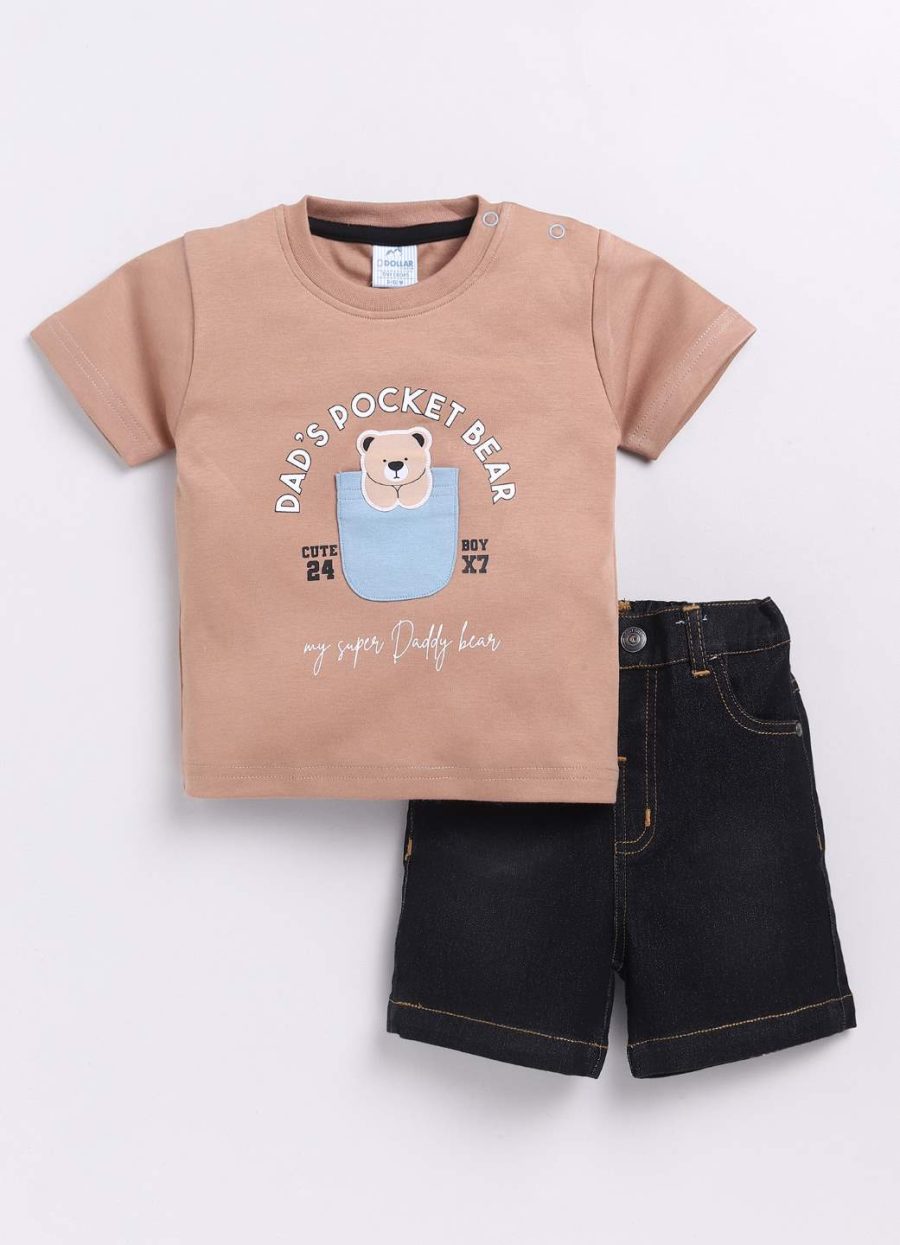 Dollar Light Brown-Black Denim Baby Boys Combo Set