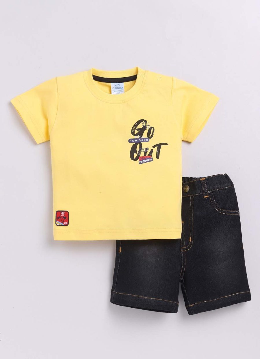 Dollar Yellow-Black Denim Baby Boys Combo Set