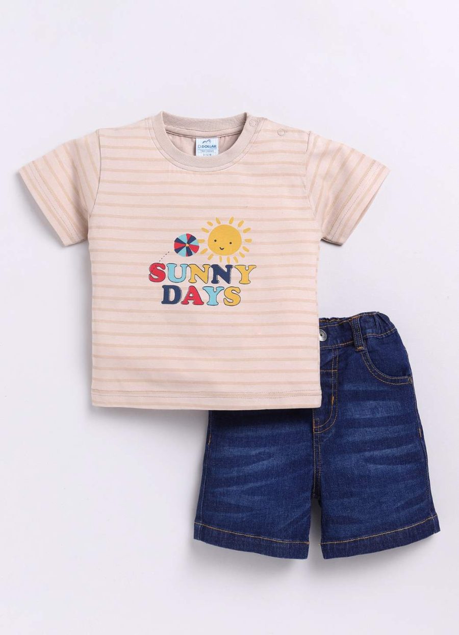 Dollar Beige-Blue Denim Baby Boys Combo Set