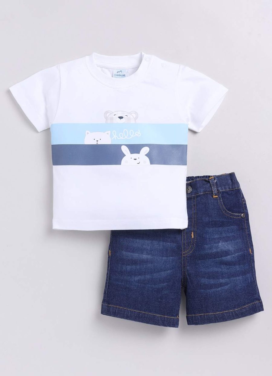 Dollar White-Blue Denim Baby Boys Combo Set