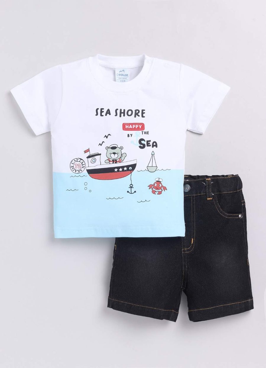 Dollar White-Black Denim Baby Boys Combo Set