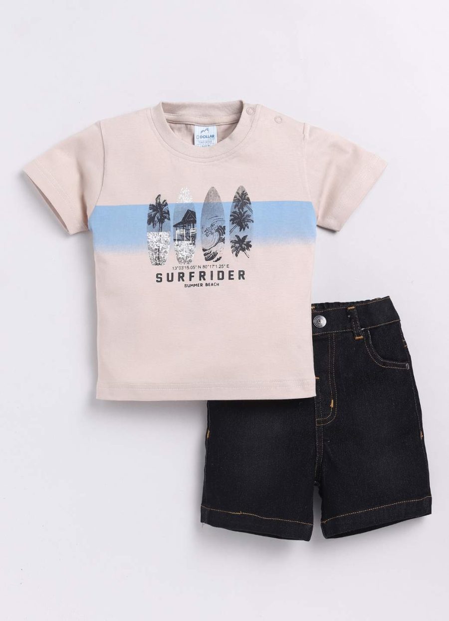 Dollar Beige-Black Denim Baby Boys Combo Set
