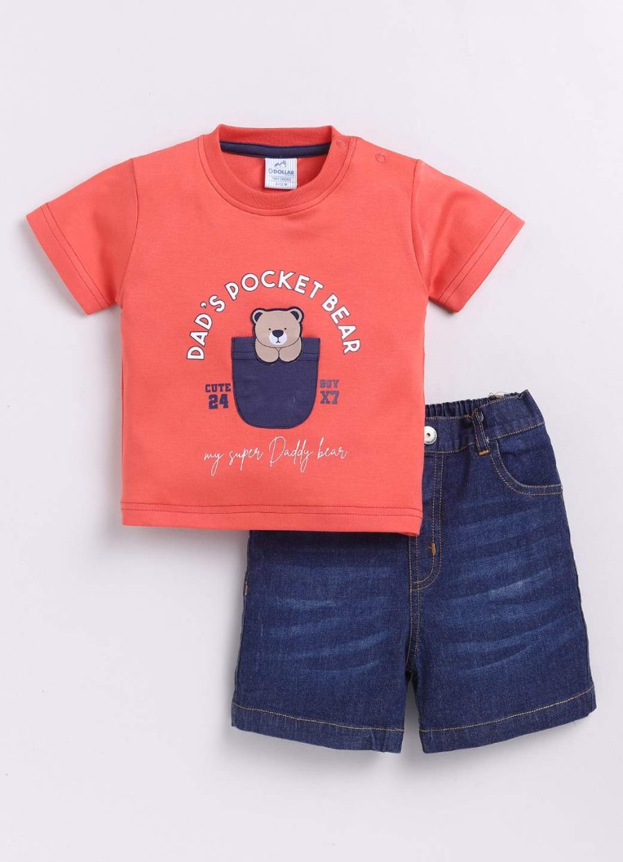 Dollar Red-Blue Denim Baby Boys Combo Set