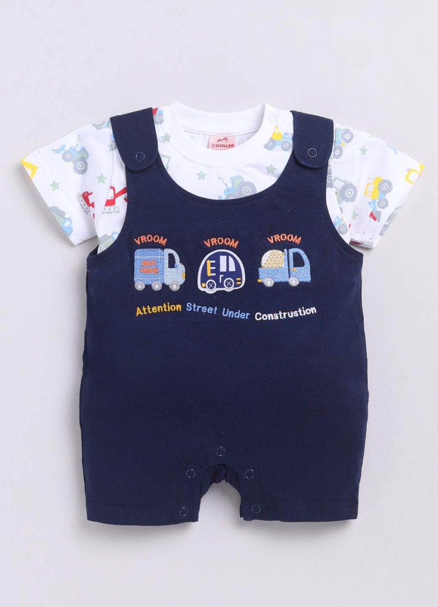 Dollar White-Navy Baby Boys & Baby Girls Dungarees
