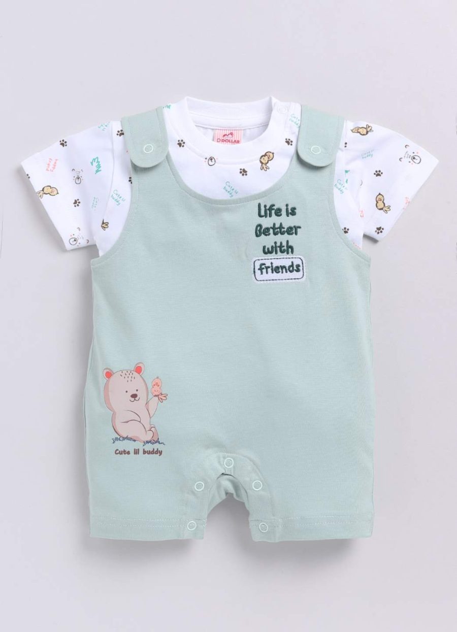 Dollar White-Aqua Blue Baby Boys & Baby Girls Dungarees