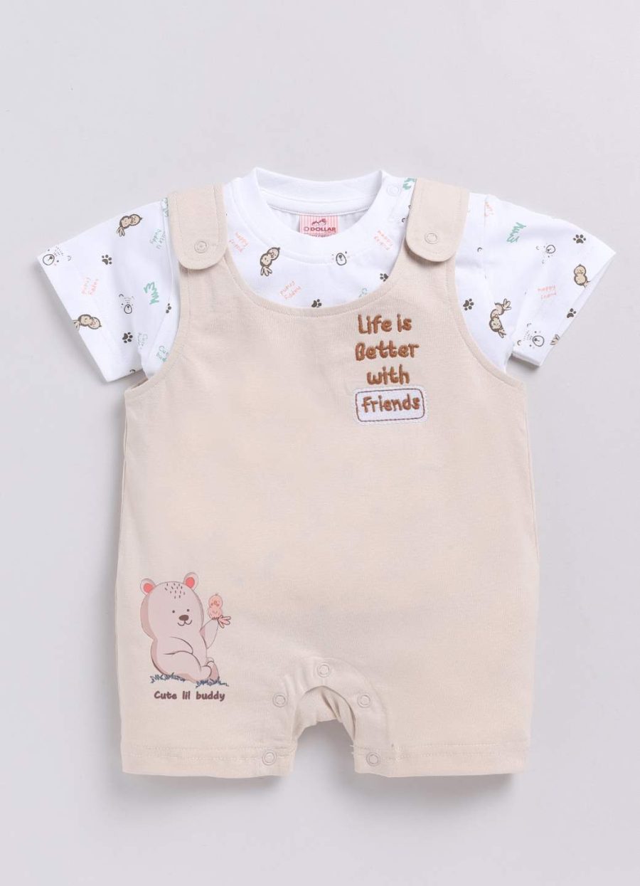 Dollar White-Beige Baby Boys & Baby Girls Dungarees