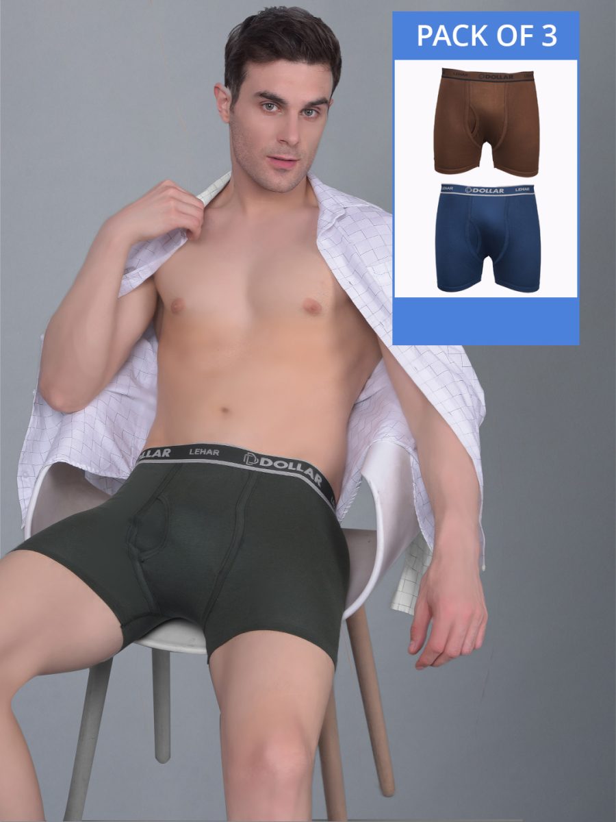Dollar Lehar Combed Cotton Mens Pack Of 3 Trunk
