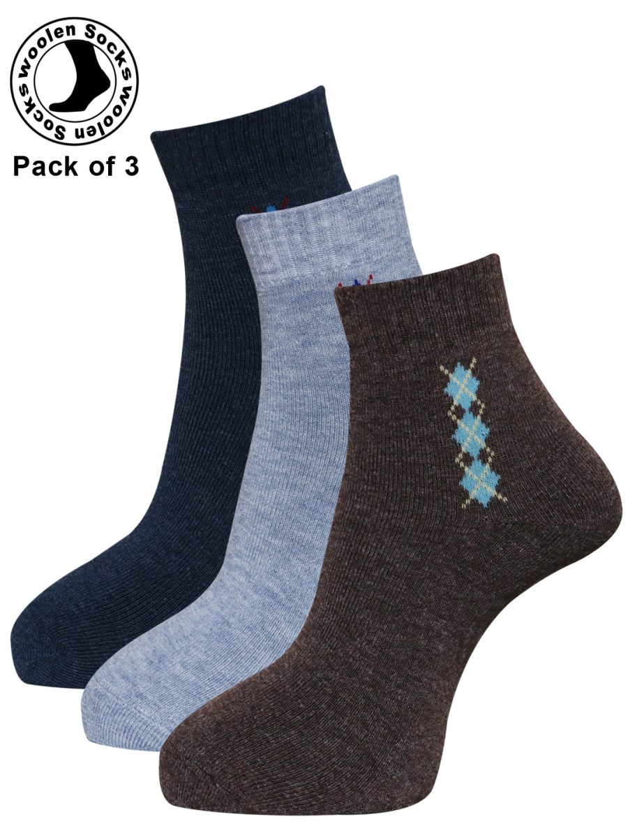 Dollar Socks Woollen Towel Ankle Length for Men's Free Size (Pack of 3)