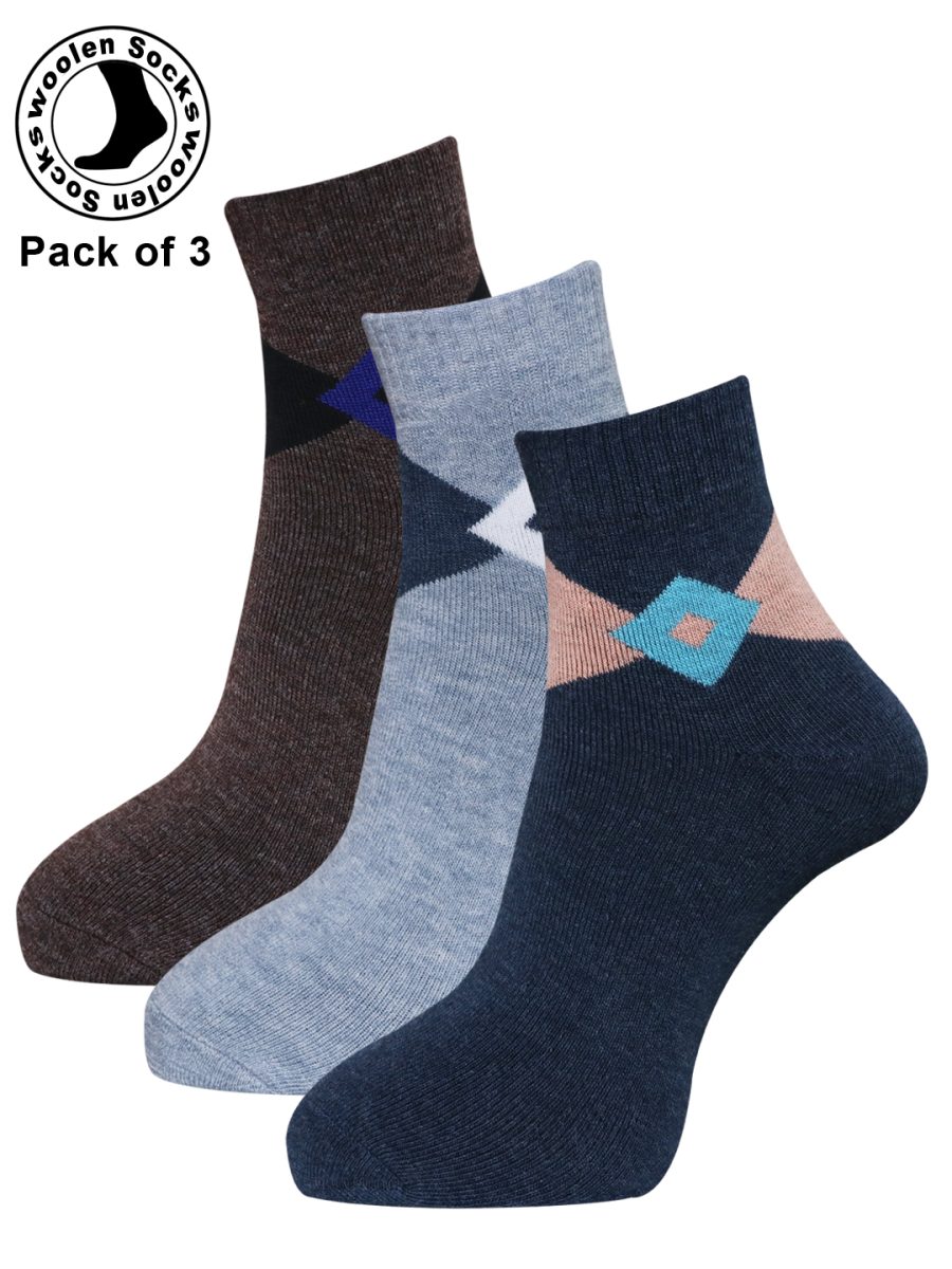 Dollar Socks Woollen Towel Ankle Length for Men's Free Size (Pack of 3)