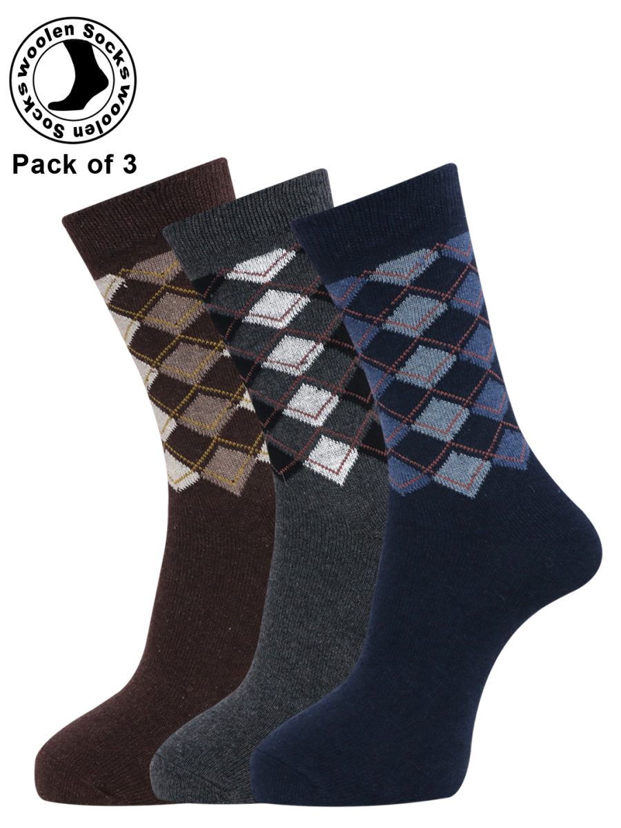 Dollar Full Length Woollen Socks for Mens Free Size (Pack of 3)