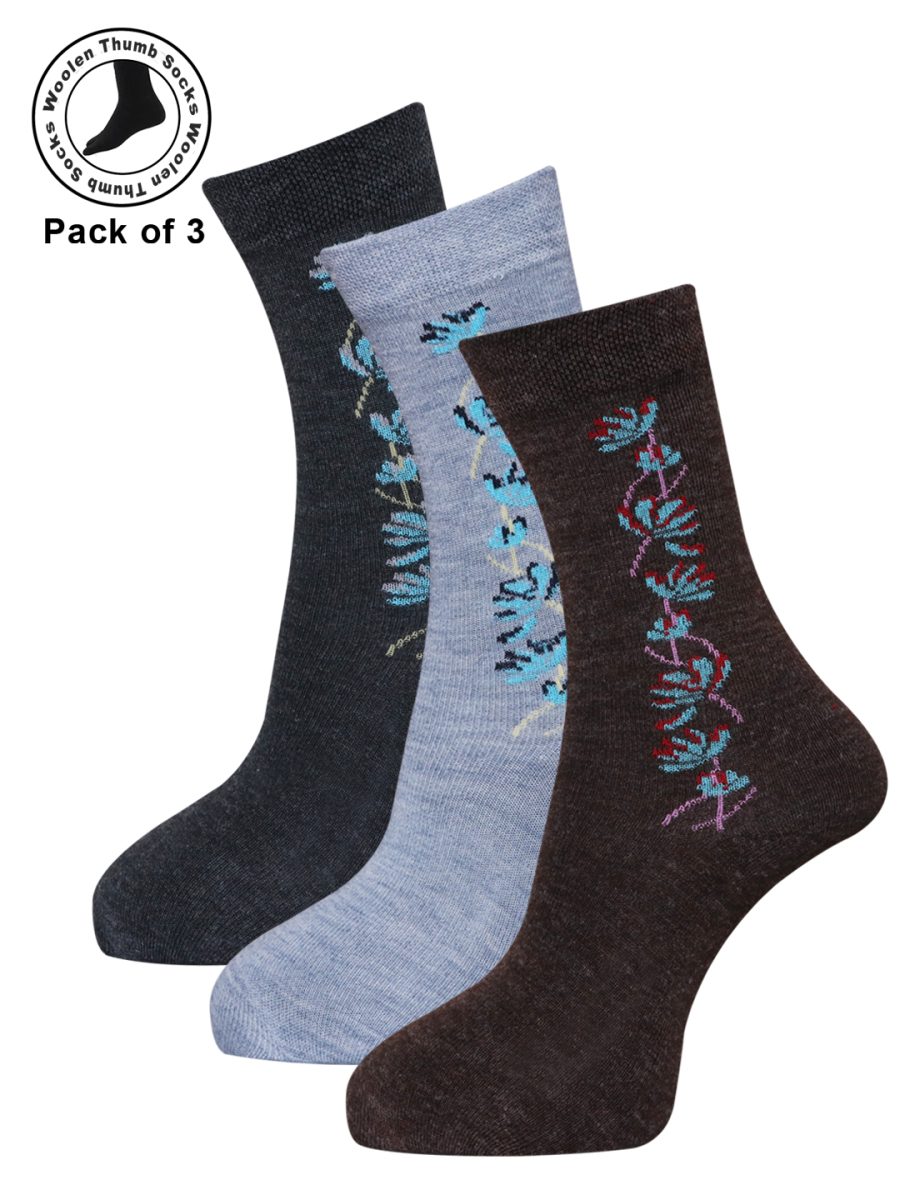 Dollar Woollen Thumb Socks Ankle length For Women's And Girls (Pack of 3)