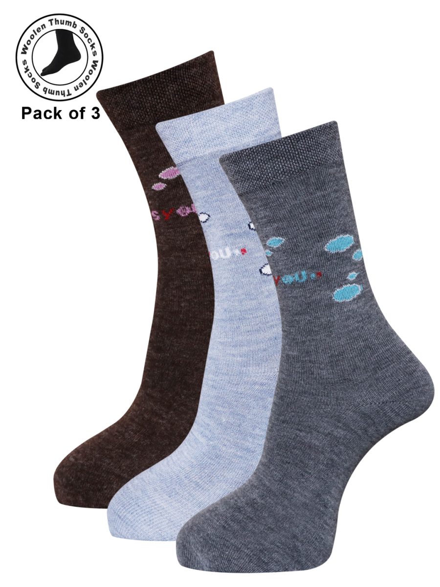 Dollar Woollen Thumb Socks Ankle length For Women's And Girls (Pack of 3)