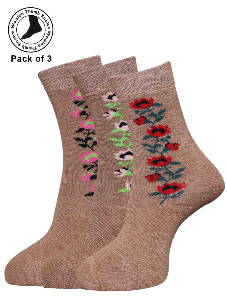 Dollar Woollen Towel Thumb Socks Ankle length For Women's And Girls (Pack of 3)